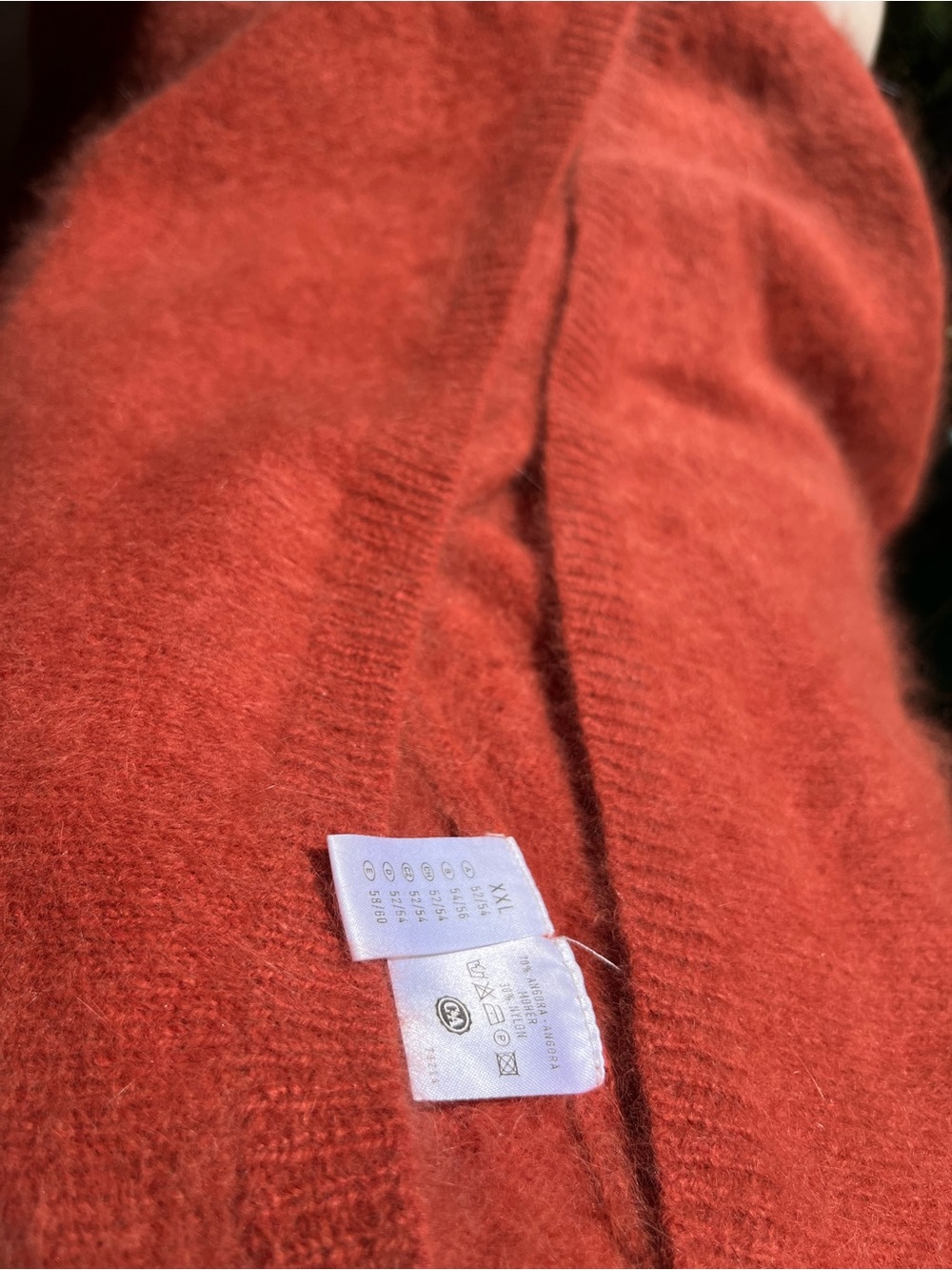 Angora Mohair V-Neck Sweater Sunset Orange CANDA Made C&A Woman Plus Size XXL - Picture 6 of 8